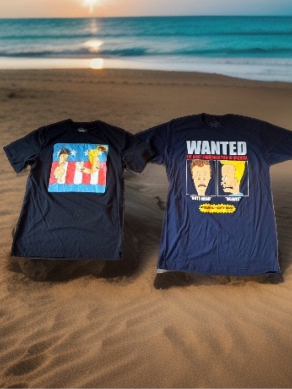 2 officially licensed MTV Beavis and Butt-Head men’s size M graphic t-shirts.